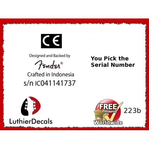 Crafted In Indonesia CE Serial Number Decal Kit #223b